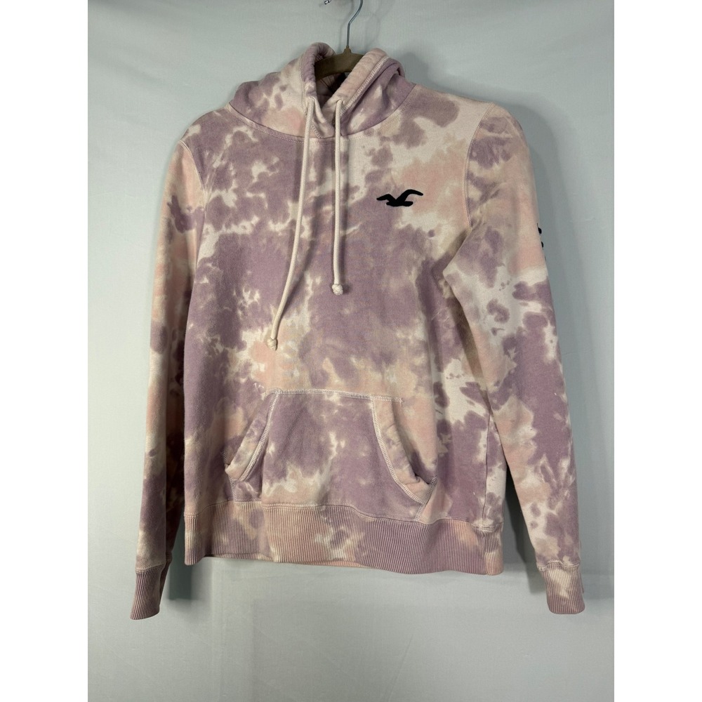 Hollister Tie Dye Hoodie Womens Small Purple Peach Logo Graphic Pullover Fleece